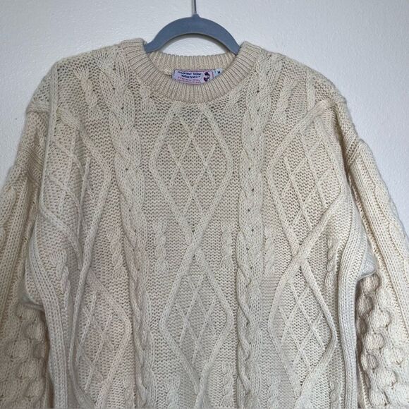 Vintage Highland Home 100% Wool Cream Cable Knit Fisherman Sweater Unisex Medium - Picture 3 of 13